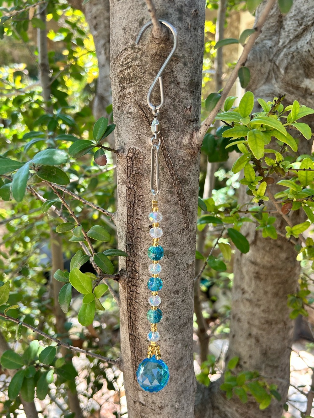 8.5” aqua prism crystal beaded small suncatcher sun charm decor - Picture 4 of 4